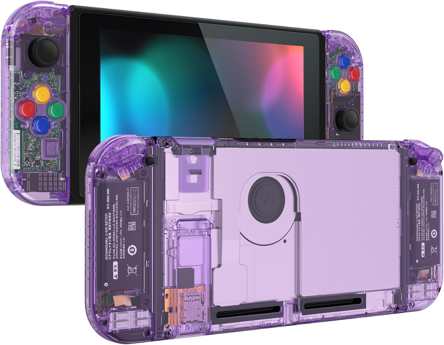 Extremerate DIY Replacement Shell Buttons for Nintendo Switch, Crystal Glacier Blue Custom Back Plate for Switch Console, Housing Case with Colorful Buttons for Joycon Handheld - No Controller