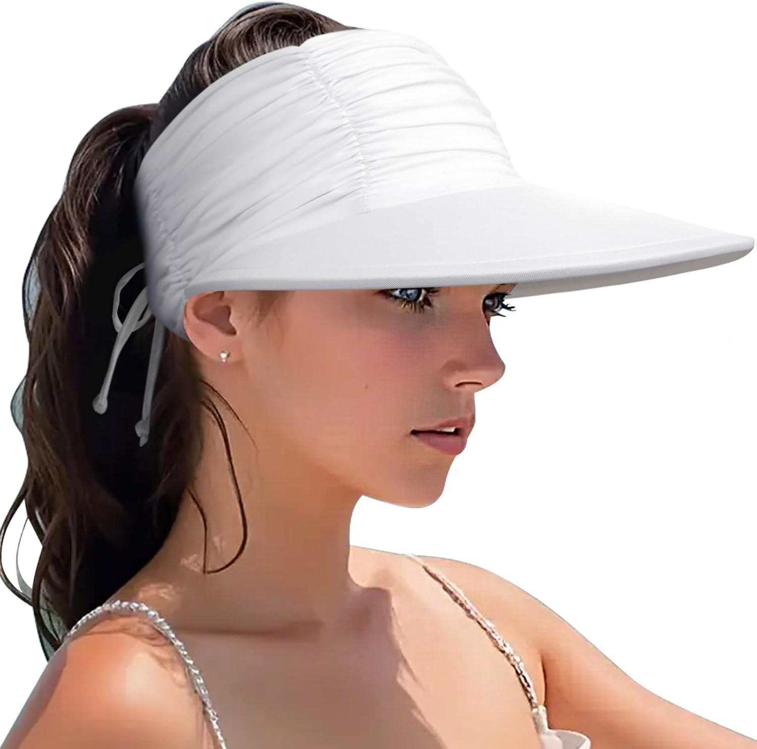Women Visor Sun Hat Adjustable Foldable Wide Brim Sun Hats Summer UPF 50+ UV Protection Visor Cap for Outdoor Beach image number 2