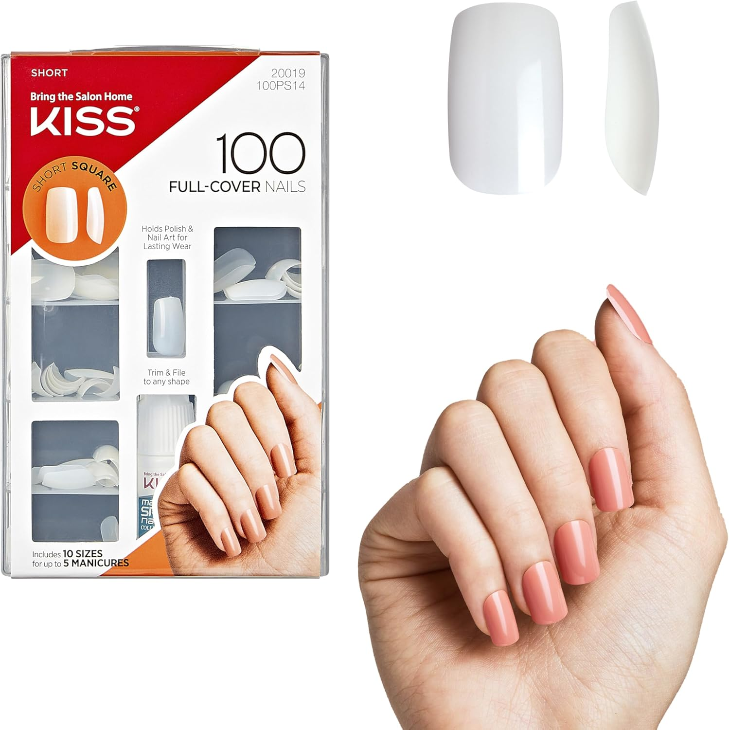 KISS Products 100 Full Cover Nails (100PS14GT), Short Square, 0.24 Pound image number 1