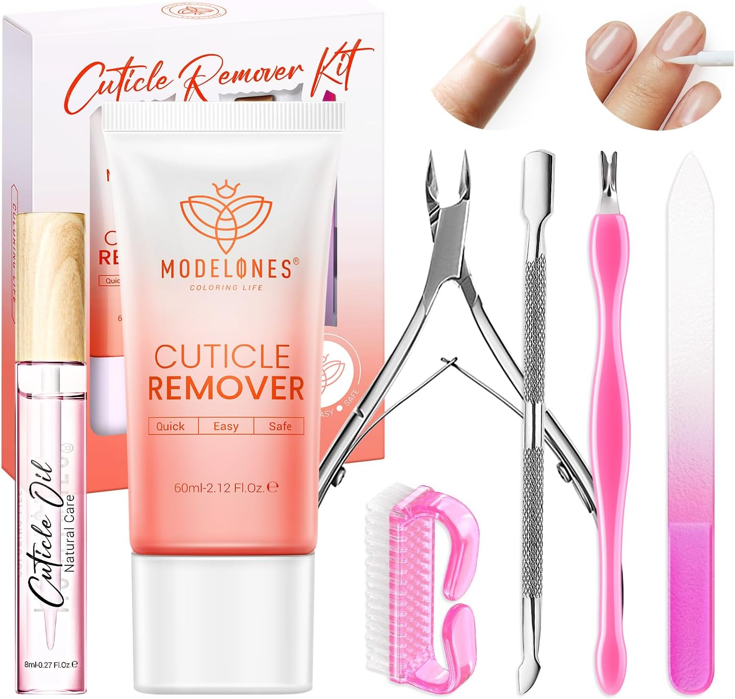 Modelones Cuticle Remover Kit - Cuticle Remover Cream & Cuticle Oil, Cuticle Care Kit W/Cuticle Trimmer Cuticle Pusher & Cuticle Nipper for DIY Nail Manicure, Removedor De Cuticula for Nail Care image number 6