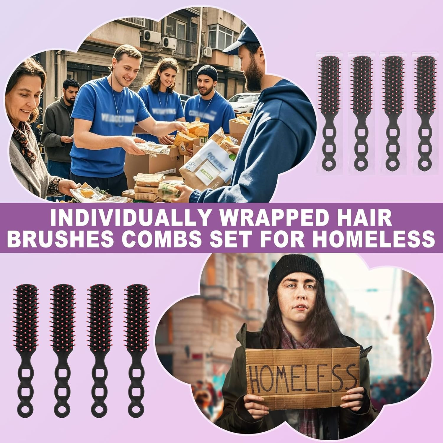 Bulk Hair Brushes for Homeless Individually Wrapped, Hair Brush Bulk, Hair Brush for Curly Hair Suitable for Homeless,Shelter,Air Bnb/Hotel(24 PCS)
