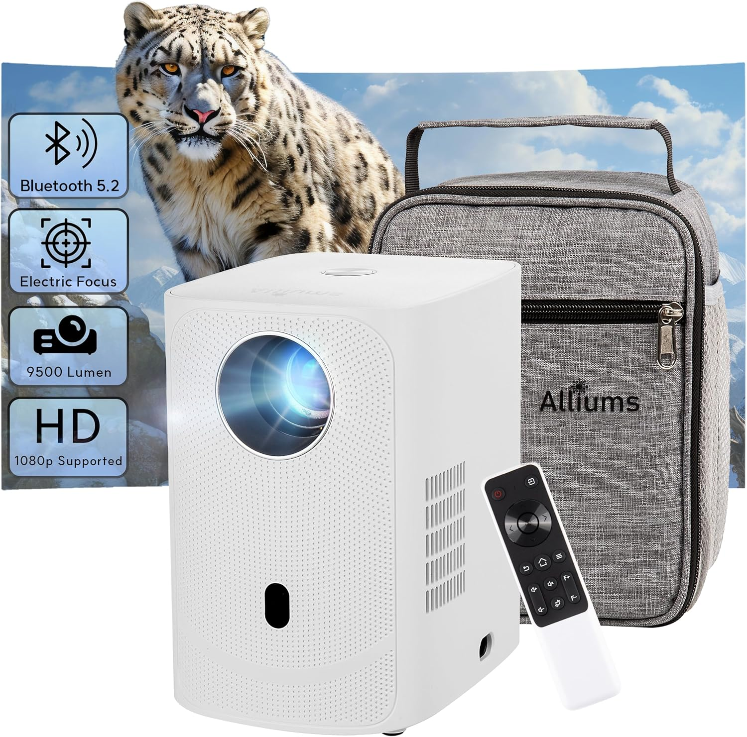 Electric Focus Projector - 200" HD 1080P Supported, 9500 Lumen LED Brightness Projector, 10,000:1 Contrast, Hifi Speaker, Bluetooth, 100,000-Hour Lamp Life image number 6