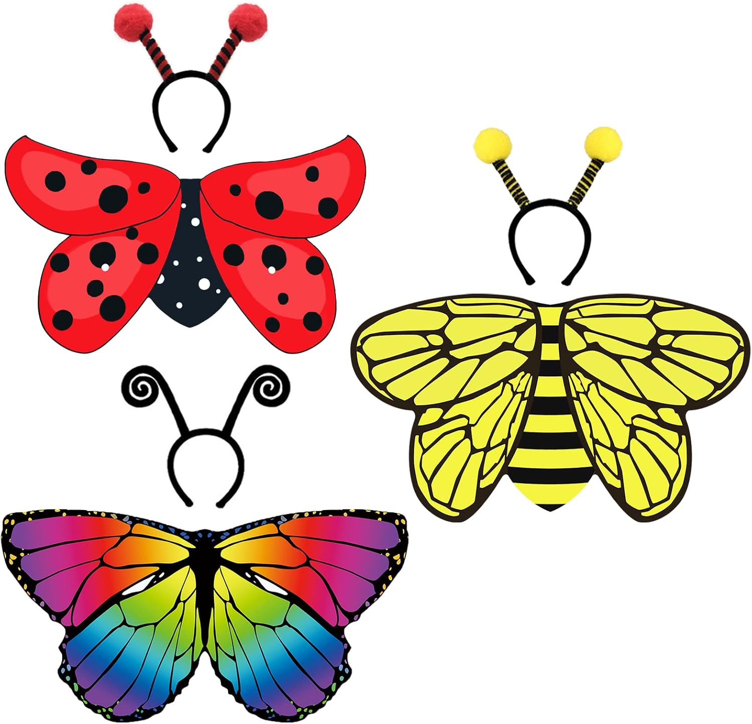 6 Pcs Kids Wings Costumes Set for Girls Boys Fairy Butterfly Bee Ladybug Antenna Headband Halloween Dress up Party Supplies image number 5