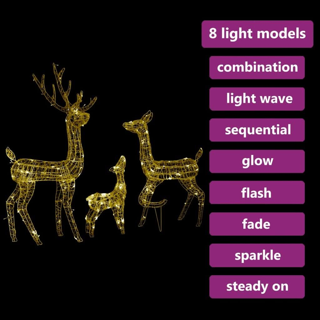 Christmas Reindeer, Xmas Light up Reindeer Outdoor Yard Christmas Decoration Acrylic Reindeer Family Christmas Decoration 300 LED Warm White