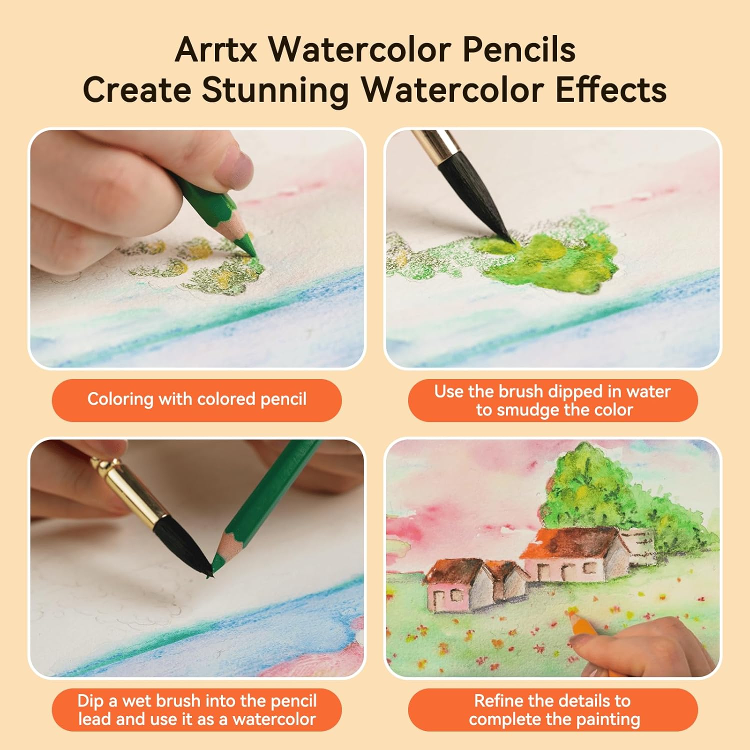 Arrtx 72 Colors Water-Soluble Colored Pencils Set with Nylon Brush - Premium Quality Watercolor Pencil Art Supplies for Drawing, Sketching, and Coloring image number 3