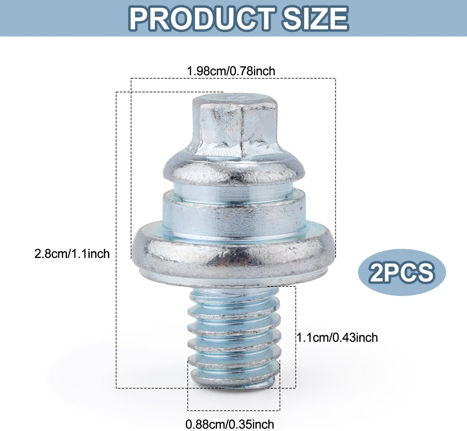 2Pcs Side Battery Terminal Bolts, 3/8" Side Post Battery Bolts Adapter Universal Fit Battery Terminal Nuts Replacement Battery Bolts image number 2