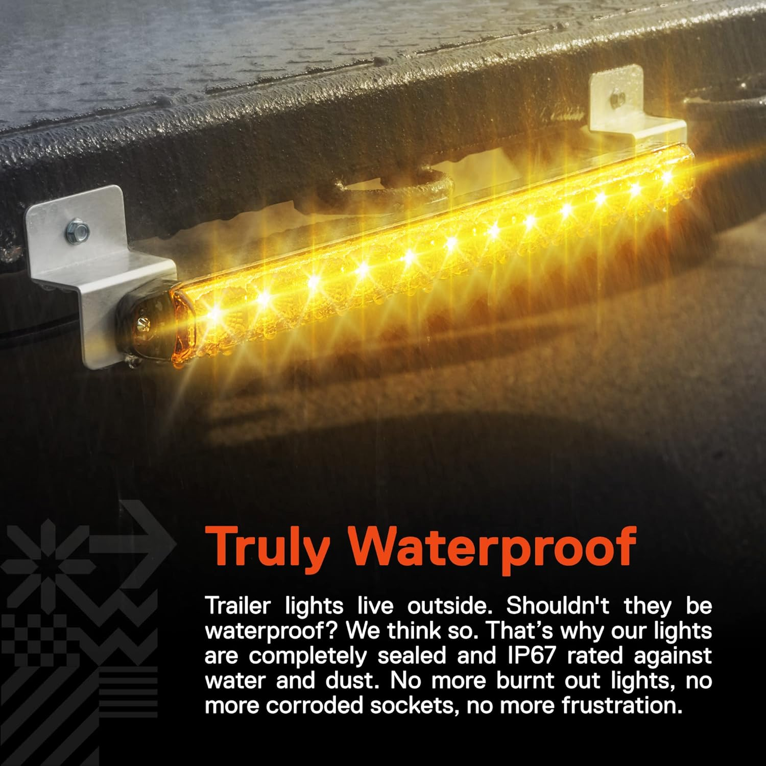 TRUE MODS 16" 12 Amber LED Light Bar [Hazard + Sequential Turn Signal] [DOT FMVSS 108] [SAE I6P2] [IP67 Submersible] Running Side Marker Rear Trailer Light for Motorcycle Utility Boat image number 3
