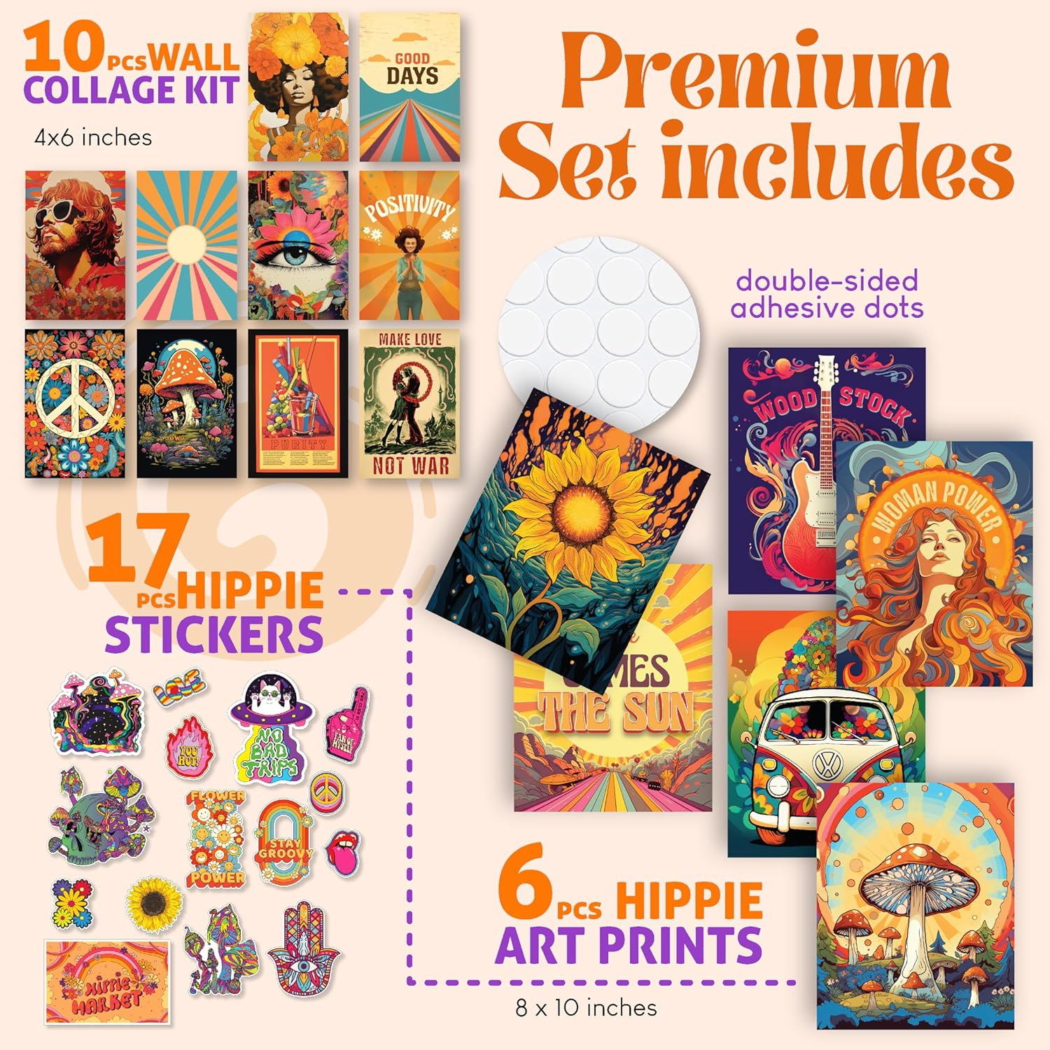 97 Decor Hippie Room Decor for Bedroom Aesthetic - Hippy Retro Room Decor, Hippie Wall Decor, Hippie Posters, Vintage 60S 70S Decor Poster, Groovy Decor Home, Boho Indie Trippy Dorm (8X10 | 20X25Cm Unframed) image number 4