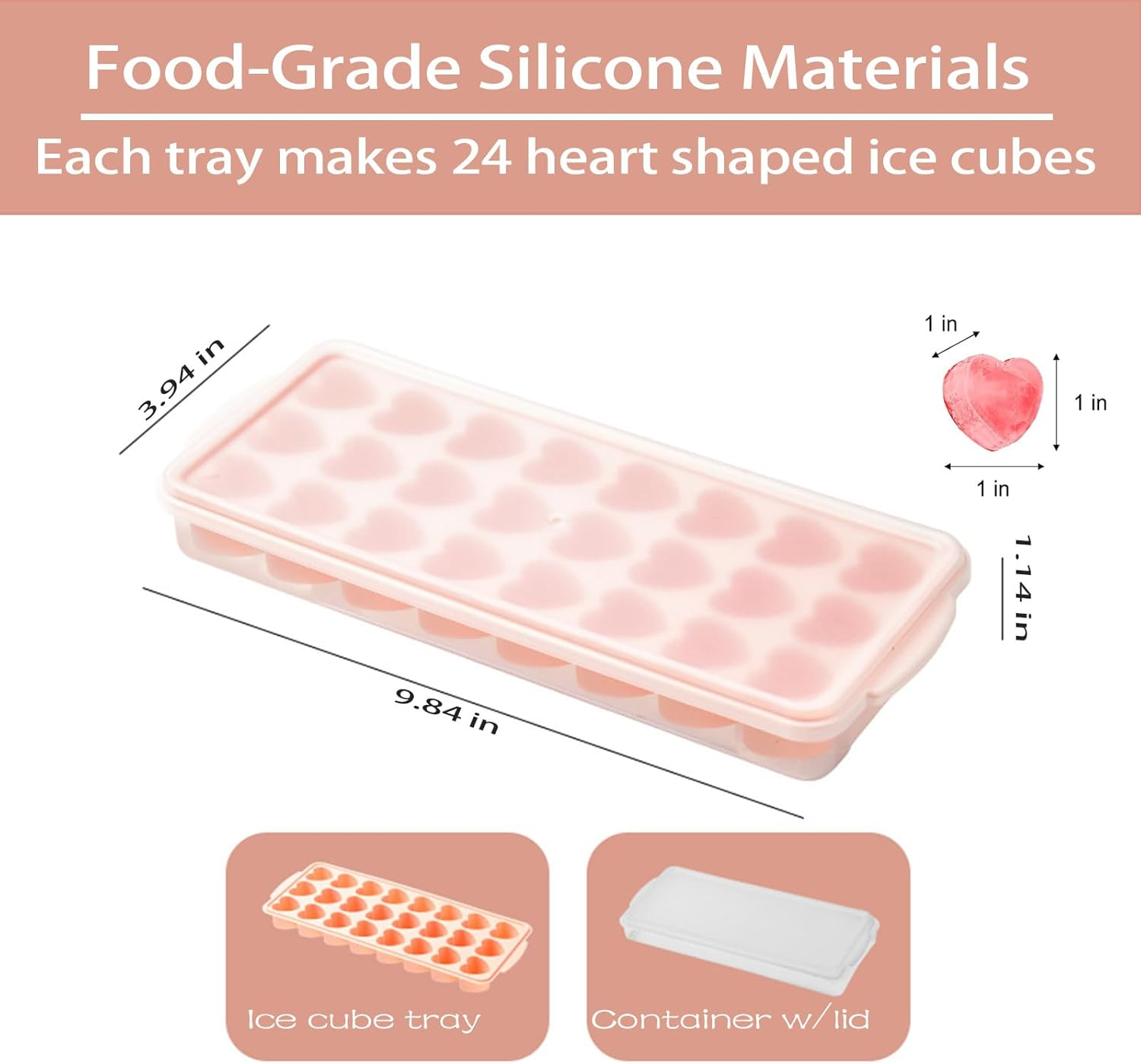 2 Pack Heart-Shaped Ice Cube Trays with Lid and Bin - 48 Holes Silicone Mini Heart Ice Cube Tray, BPA Free and Dishwasher Safe, Fun Shape Ice Cube Mold, Easy to Remove - Blue,Pink image number 7