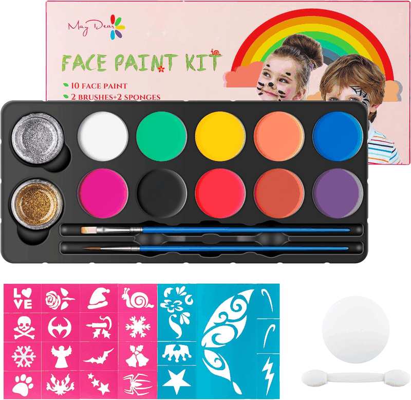 Maydear Face Paint Kit for Kids with Safe and None Toxic FDA Compliant Water Based 10Color Palette