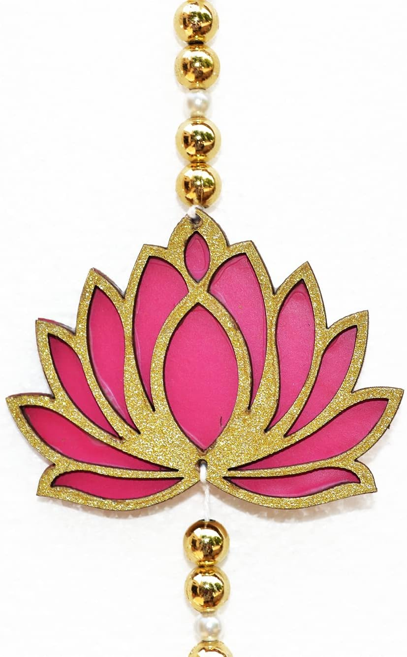 Craftvatika Lotus Floral Decoration with Bell Wall Hanging Strings for Home Decoration, Diwali, Wedding, All Festival Decoration, Decorative Item for Wall/Door/Window Hanging (Set of 8)