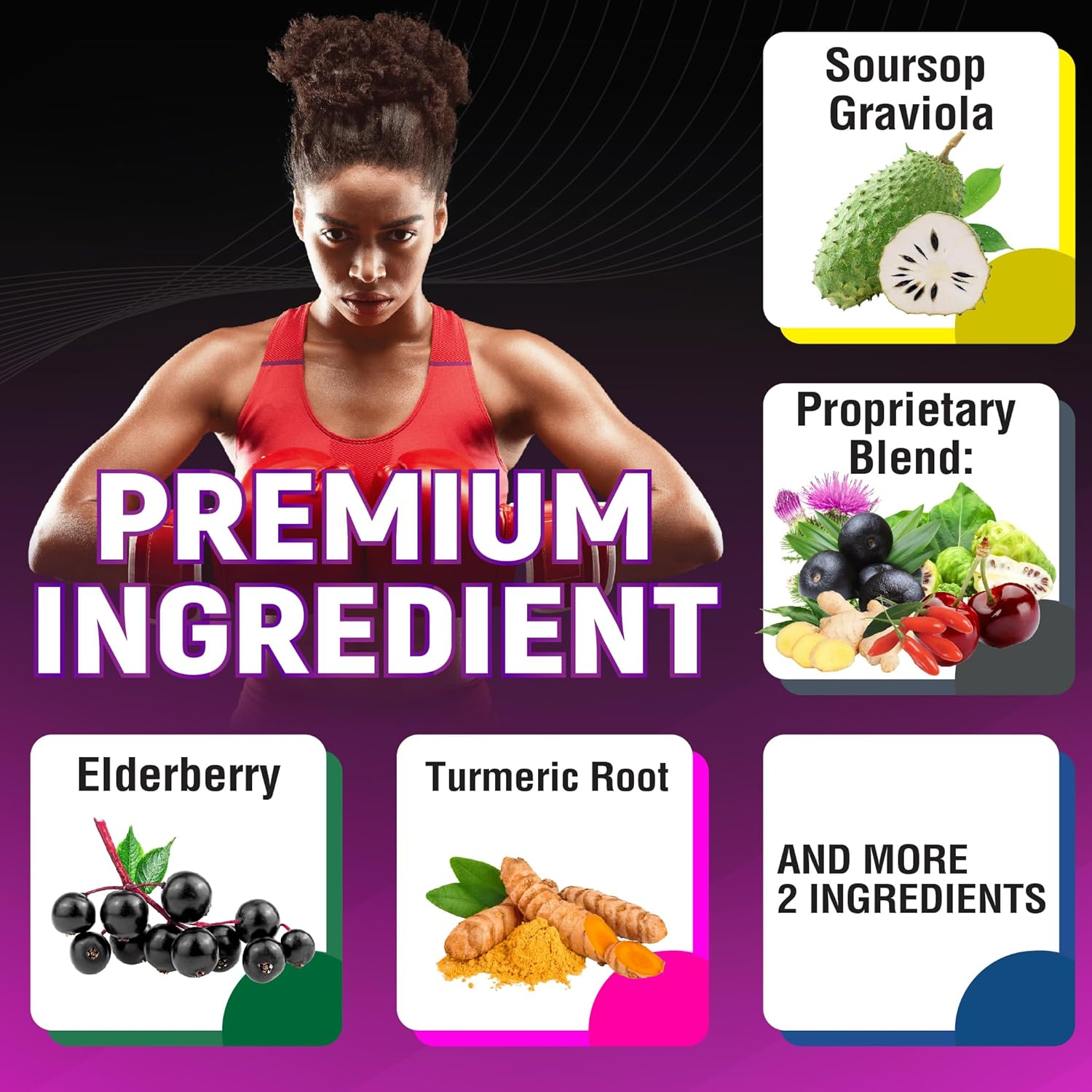 (2 Packs) Soursop Graviola Capsules 9450 Mg - Soursop Graviola, Elderberry, Turmeric Curcumin - 4 Months Supply image number 1