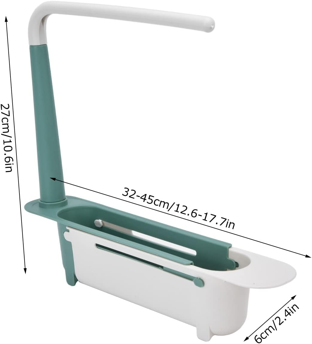 Telescopic Sink Storage Rack, Expandable Utility Farmhouse Accessories Sink Multifunctional Updated Adjustable Rollable Sponge Holder for Kitchen Dishes Cups Fruits(Green)