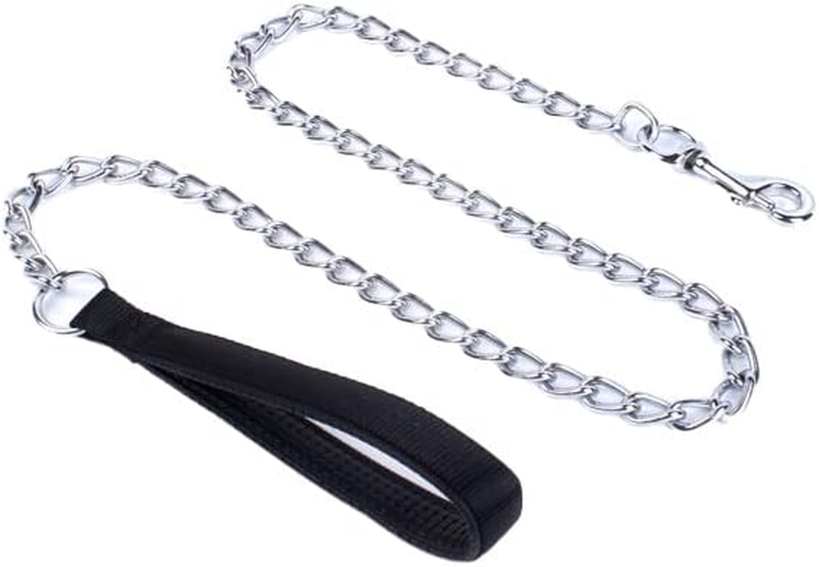 120CM Heavy Duty Pet Dog Puppy Metal Chain Lead, Soft Padded Handle Leash, Durable Stainless Steel