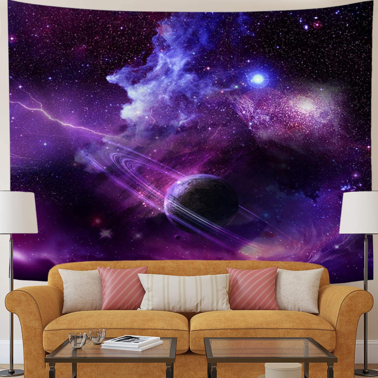 Galaxy Tapestry Starry Sky Psychedelic Space Landscape Art Print Wall Hanging for Home Decor (H51.2W59.1 Inches) image number 4