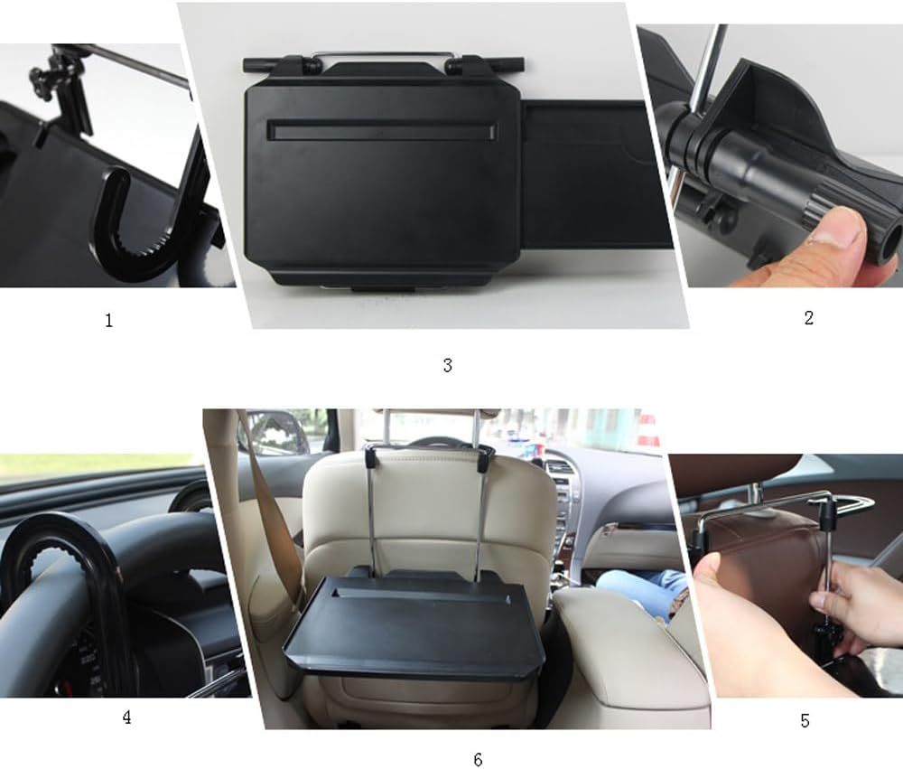 Eacam 2 in 1 Car Steering Wheel Tray/Back Seat Headrest Tray for Eating Food Drink and Writing Laptop Work, Black Car Desk image number 3