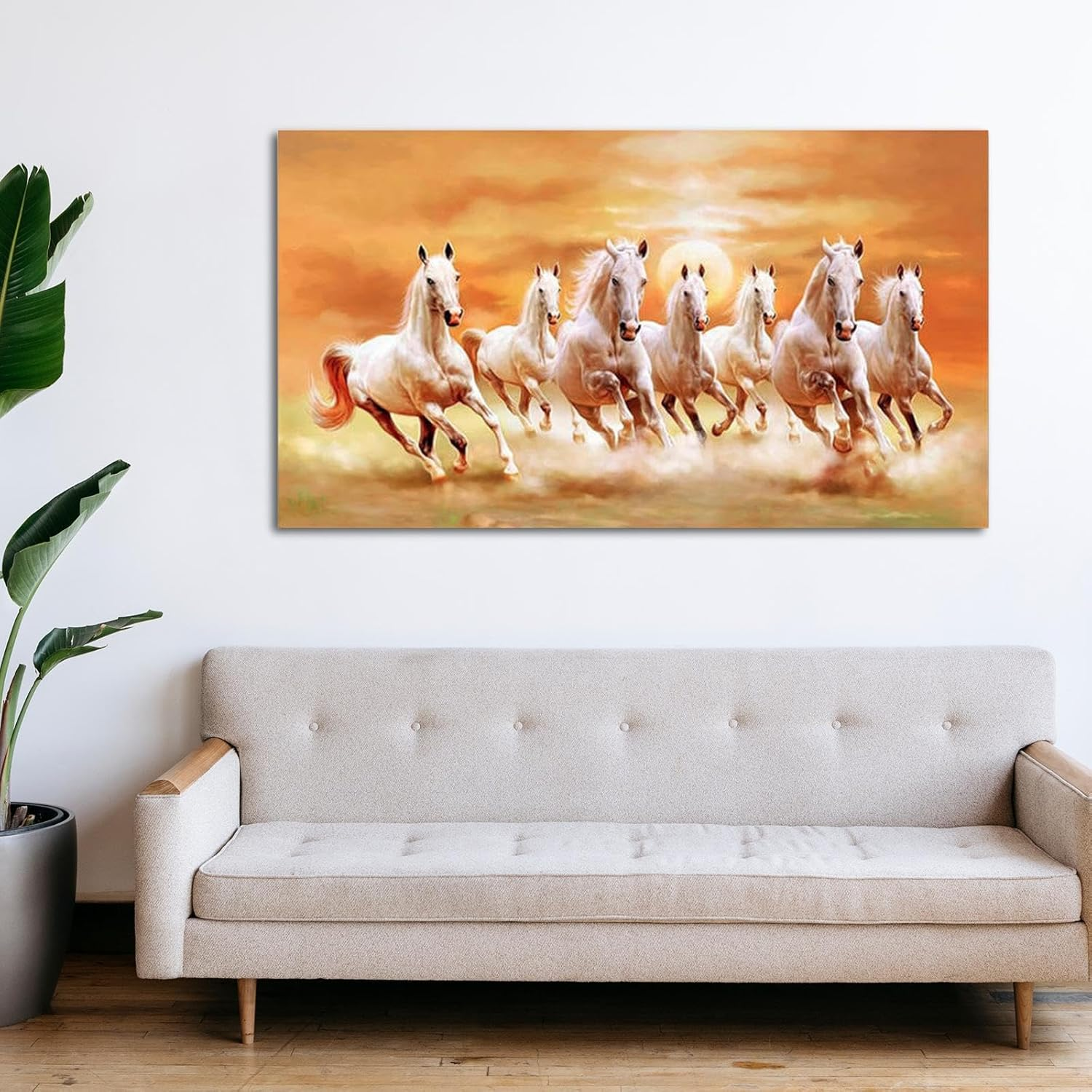 Seven Lucky Running Horses Wall Art Artwork Unframed Style Birthday Gift Animal Painting Canvas Print Picture for Office, 20Cmx40Cm image number 4