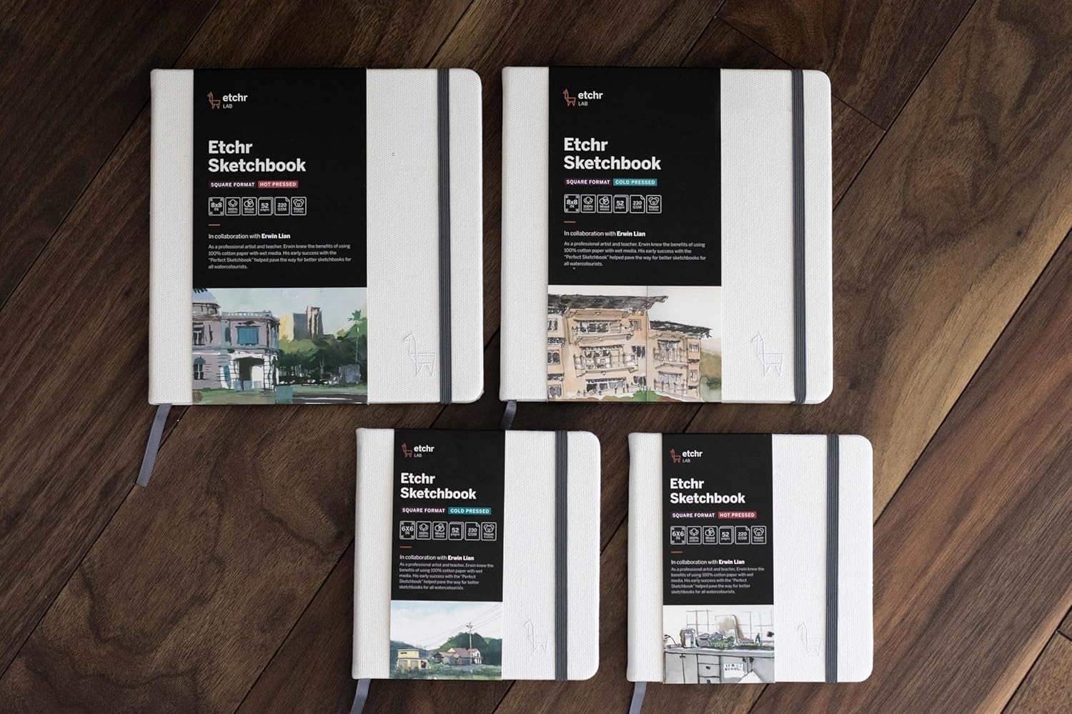Etchr Sketchbook 6&rdquo; Square - Cold Press Mixed Media 100% Cotton Sketchbook - Hardcover Sketchbook - 6&rdquo;X6 with 52 Pages