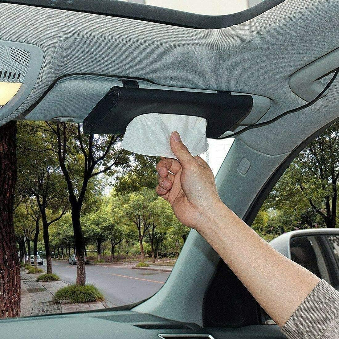 Car Visor Tissue Holder, Sun Visor Napkin Holder, Backseat Tissue Case, PU Leather Car Tissue Box Mask Holder for Car Visor (Black)