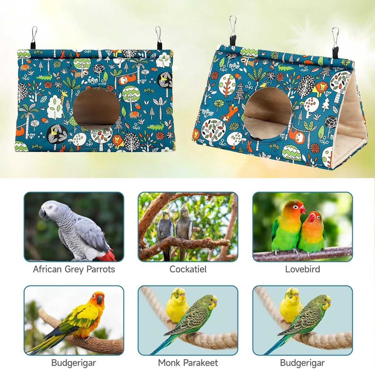 Large Bird Hanging Hammock Winter Warm Bird Nest House Suspended Hammock Plush Shed Swing Cave Cabin for Parrot Parakeet Cockatiels Budgies Lovebird (Blue)