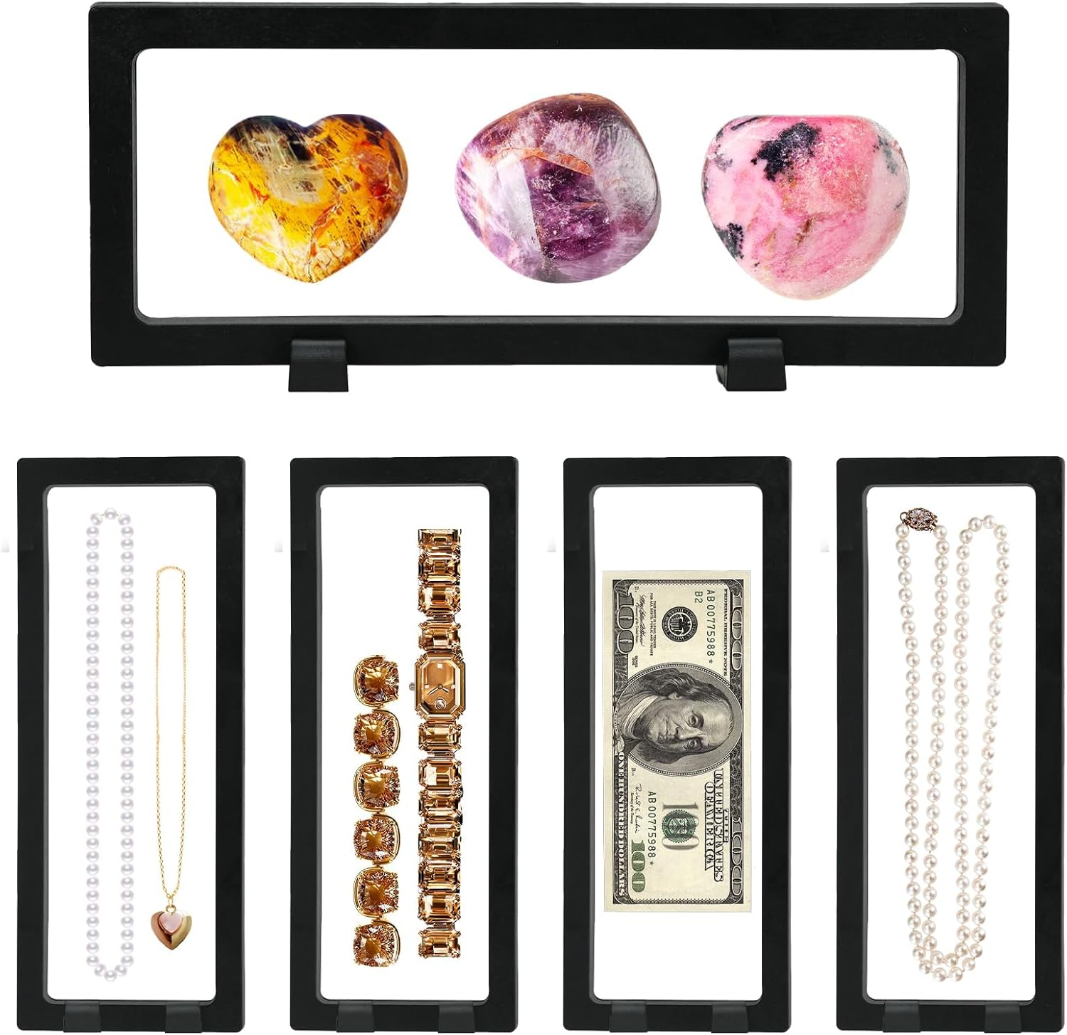 3-Pack Skelang 3D Floating Display Cases - Black Display Stand Holder 9"&times;3.54"&times;0.75" - Suspension Frame for AA Medallion, Antique Challenge Coins, Jewelry, and Pins image number 3