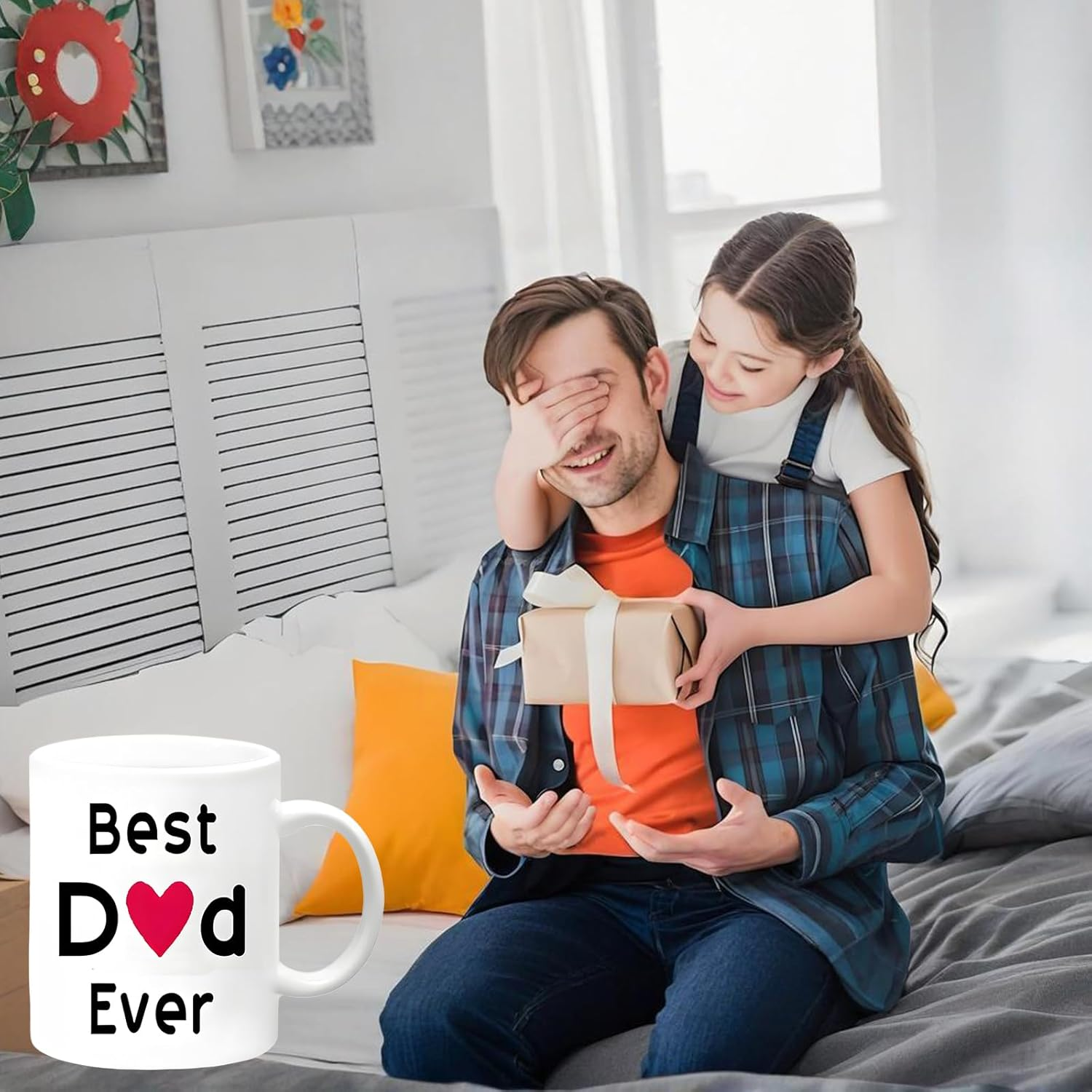 Father'S Day Daughter Son Fathers Day Gift Gift Best Dad Coffee Mug for Home or Work Unique Birthday Dad Porcelain Mug, White, 11 Ounce image number 1