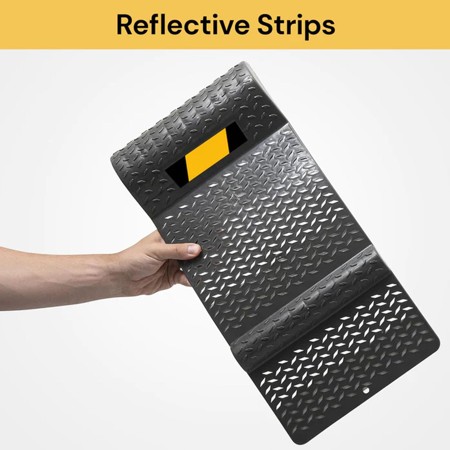 EZONEDEAL Car Parking Mat Garage Wheel Stopper Parking Aid, Tire Guides for Cars, Trucks & Vehicles Nti-Skid Grips, Easy Install Adhesive, Carry Handles & Reflective Strips, Black image number 3