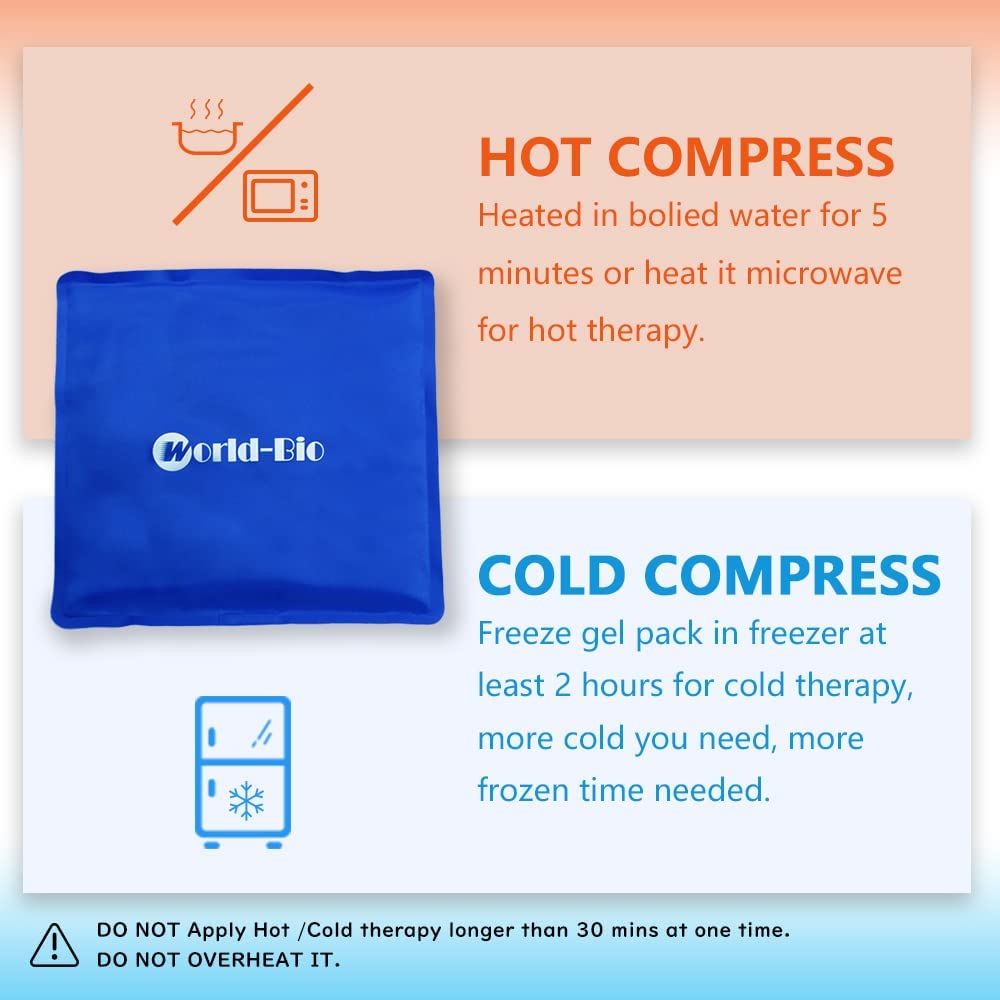 WORLD-BIO Ankle Gel Ice Pack for Pain Sprained Ankle Plantar Fasciitis, Hot Cold Therapy Reusable Adjustable Perfect for Achilles Tendonitis, Sprains, Swollen Foot, Muscle Pain Relief - 2 Pack