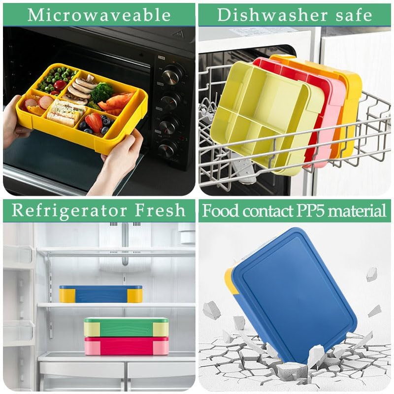 WADY Bento Lunch Box for Kids & Adults, Bento Box for Kids, Adult Lunchable Containers with 6 Compartments & Tablewares, Durable, Microwave/Dishwasher Safe, Bpa-Free,Perfect for On-The-Go Meal (Green) - Blue image number 2