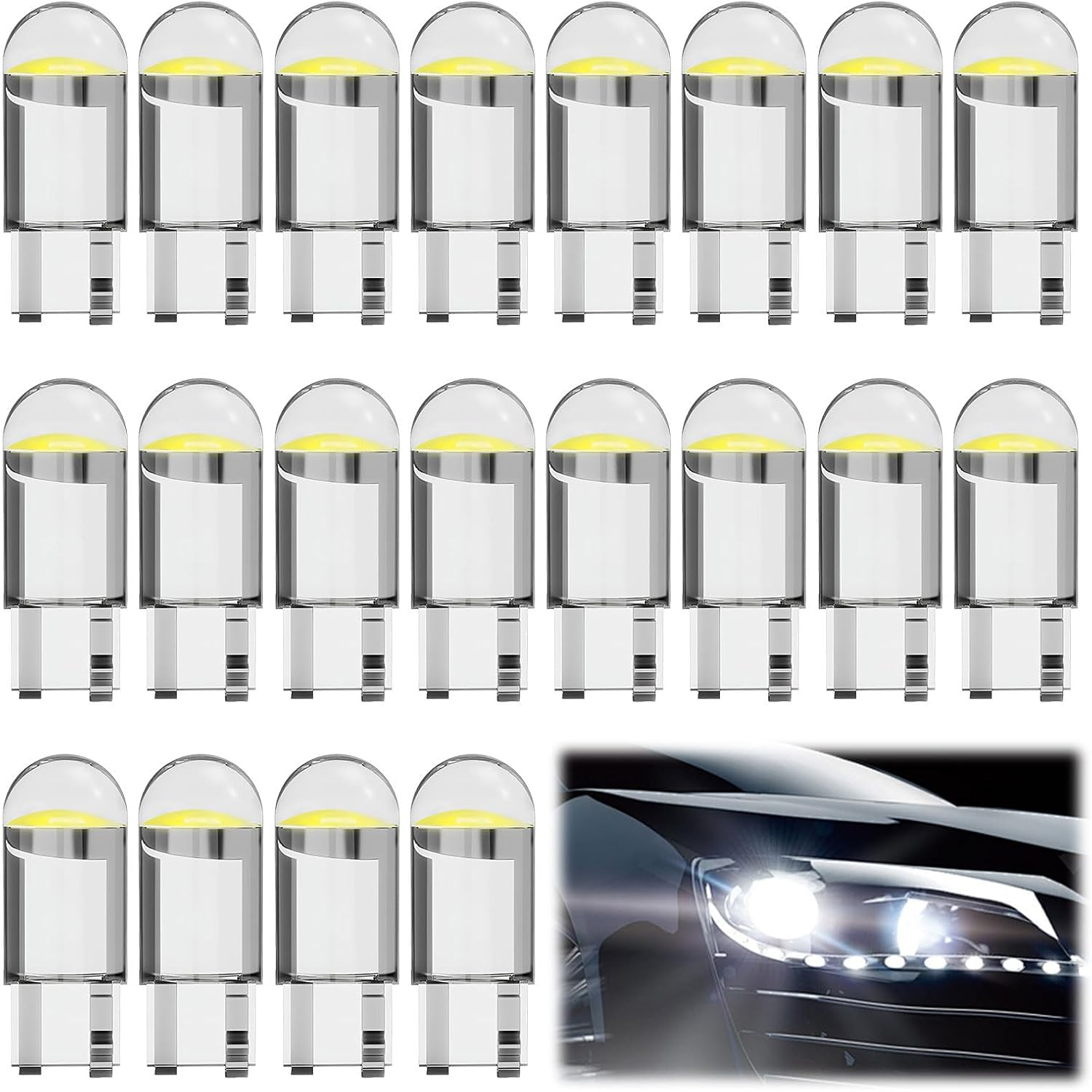 T10 Led Bulb, 20Pcs Car Led Lights Interior, Led Car Lights, Replacement Bulb for License Plate Lights, Dome Map Light, Courtesy Light Bulbs, 168 2825 T10 W5W 6000K 3030 Bright Chips LED