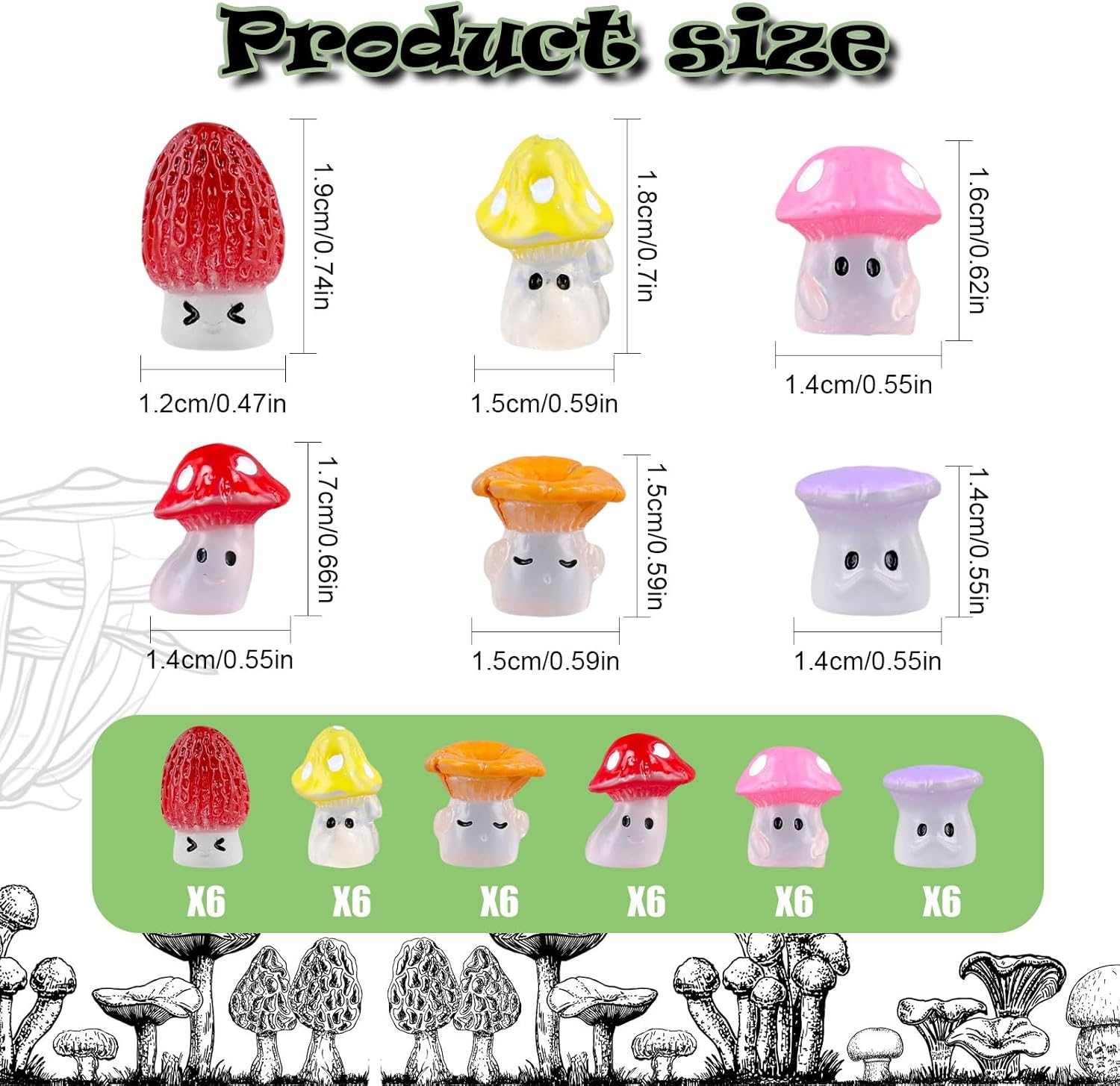 36Pcs Luminous Mini Mushrooms, Cute Tiny Glow in the Dark Figurines Miniature Resin Ornament Mushroom Statue Decor for Fairy Micro Landscape Patio Garden Potted Plants Craft Home Decoration image number 5