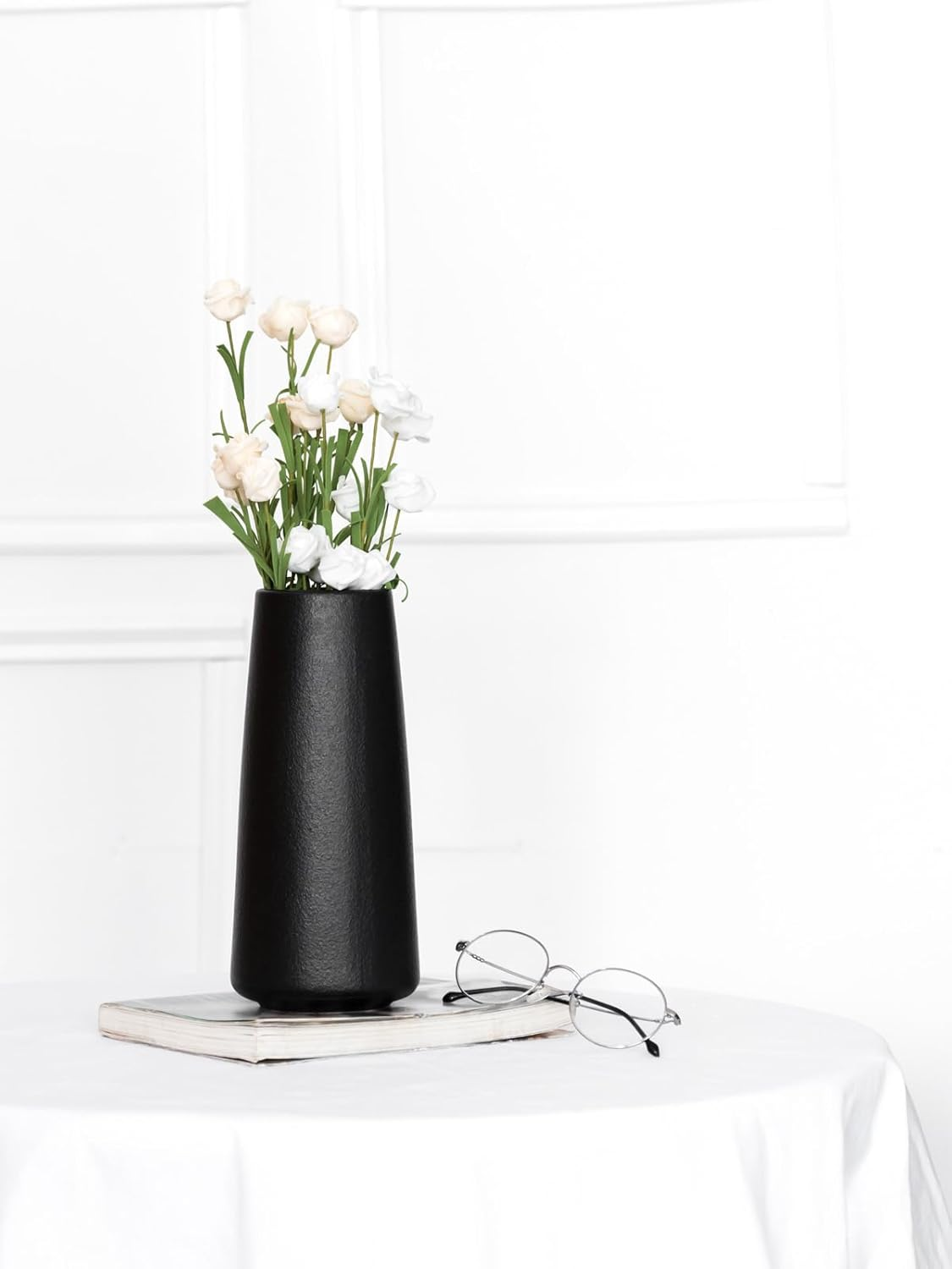 HUBUISH Ceramic Vase - Flower Vase Minimalism Style for Modern Table Shelf Home Decor, Fit for Fireplace Bedroom Kitchen Living Room Centerpieces Office Desk (Solid Black, Super Big) image number 4