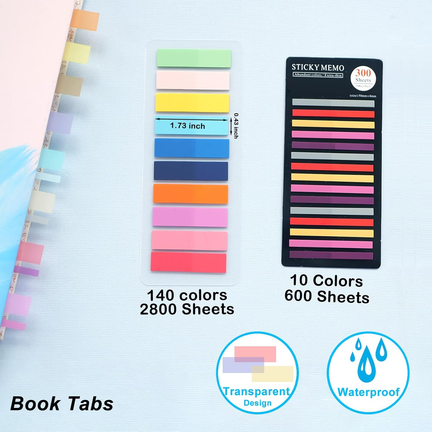 WSCHU 3400Pcs Sticky Tabs Book Tabs, Morandi Translucent Book Markers Sticky Note Tabs,Multi-Colored Writable & Repositionable Book Annotation Tabs, Page Markers, Annotation Supplies image number 2