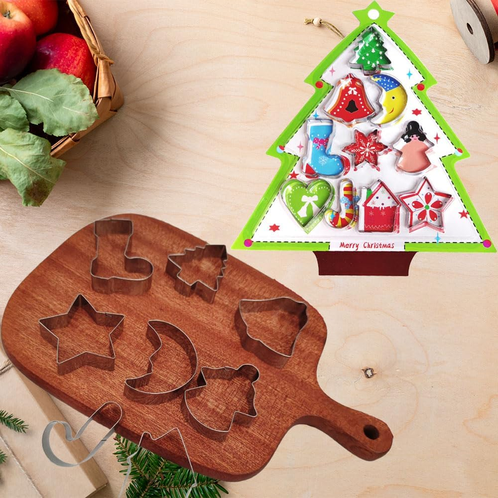 10 Sets Small Christmas Cookie Cutters,Christmas Tree Cookie Cutters for Kids,Christmas Deer, Christmas Socks, Christmas Bells, Christmas Snowman, for DIY Christmas Baking image number 3