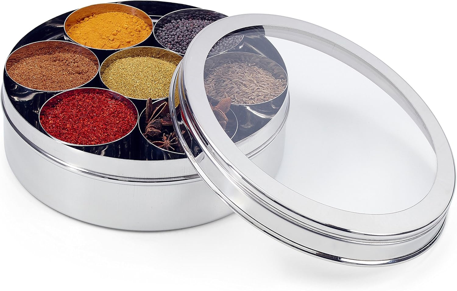 7116 Spice Box/Masala Dabba with 7 Comparments and 2 Stainless Steel Lid, 22 Cm, Silver image number 5
