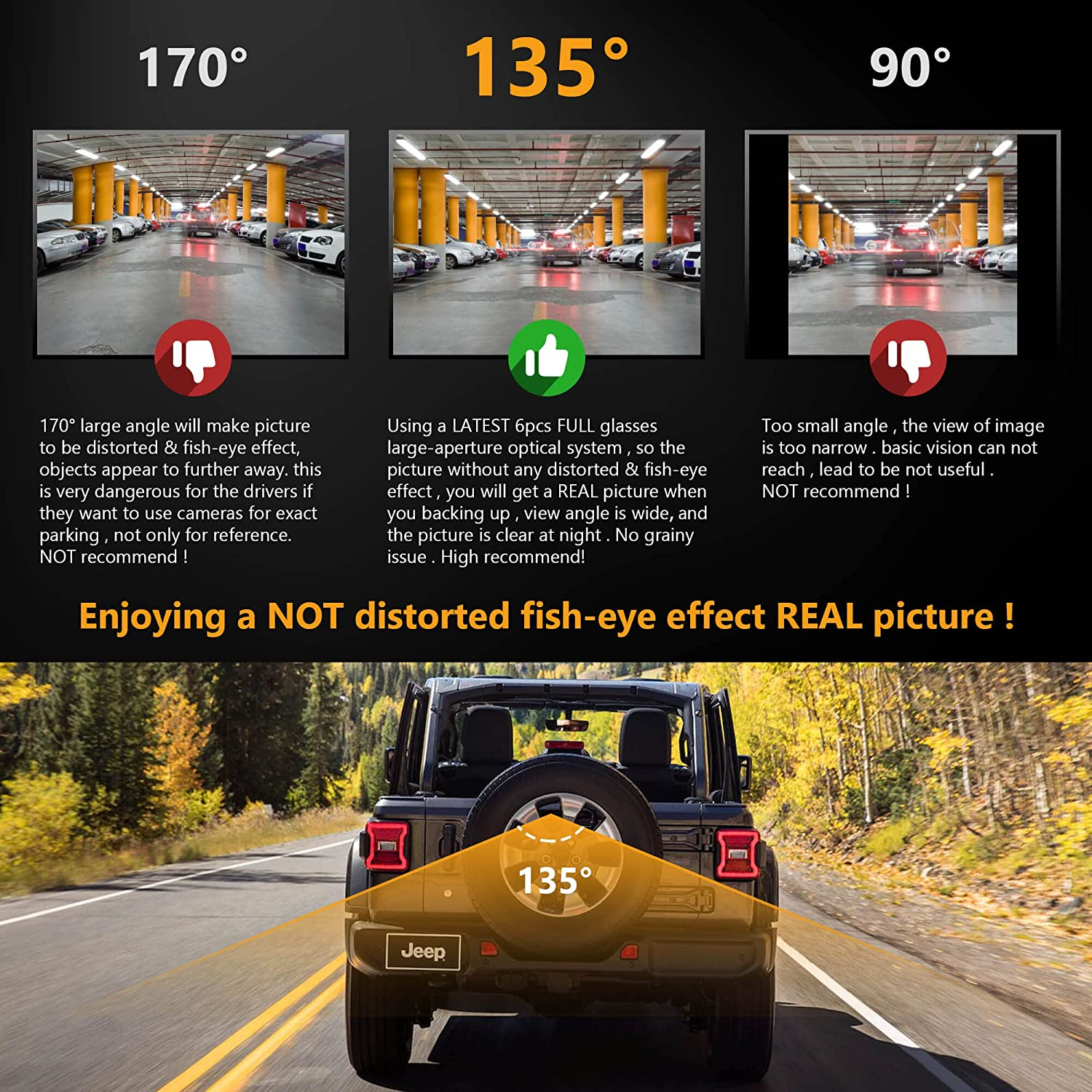 NATIKA Backup Camera for 2007-2018 Jeep Wrangler JK: No Distorted Affect Starlight Night Vision CVBS | AHD Waterproof HD Spare Tire Mount Backup Reverse Rear View Camera for Jeep Wrangler JK 2007-2018 image number 2