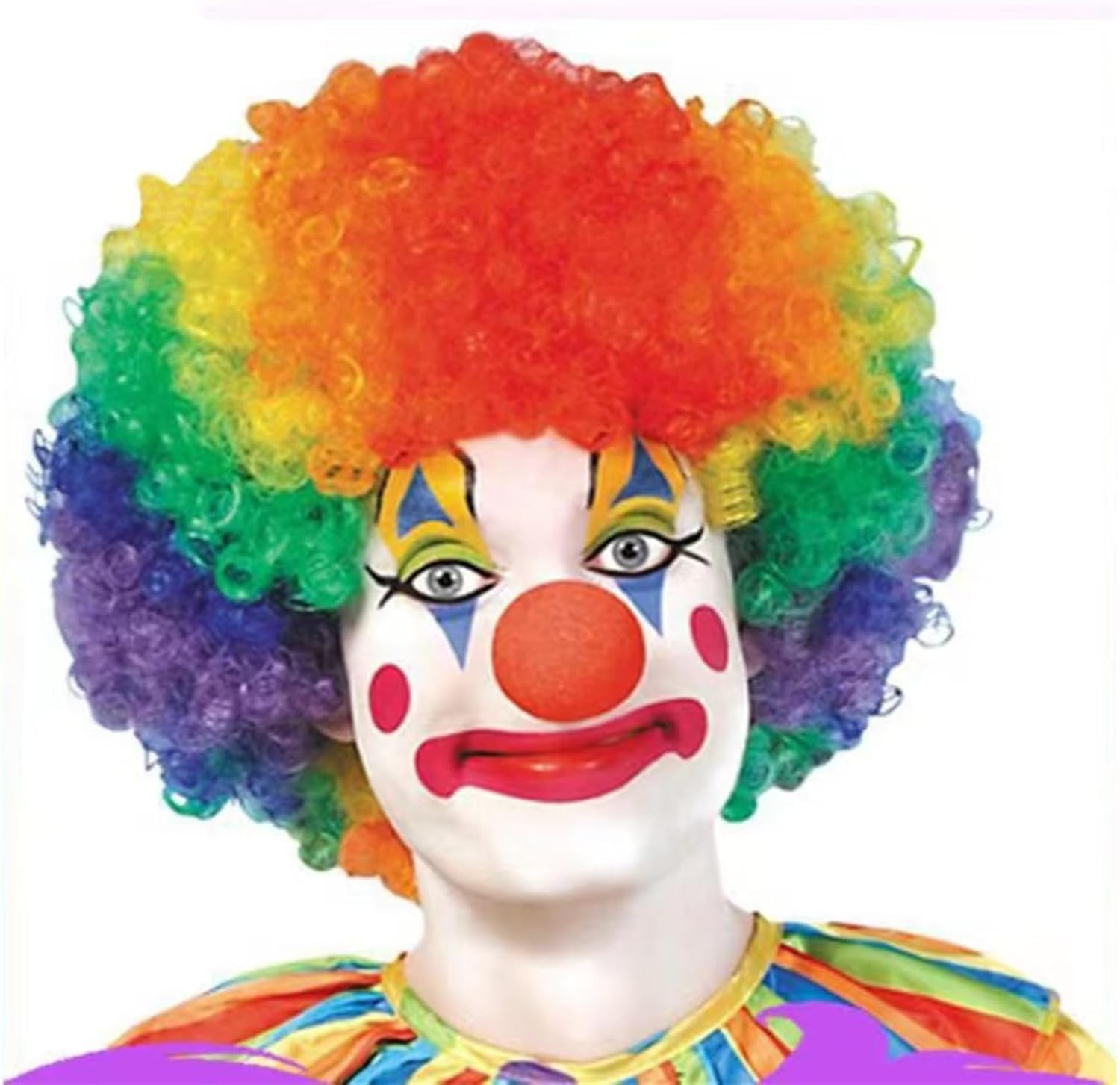4 Pcs Clown Costume Wig Set, Rainbow Wig Red Clown Nose Tie White Gloves for Halloween Parties Christmas Carnival Circus Cosplay Party Men Women Kid Adults image number 1