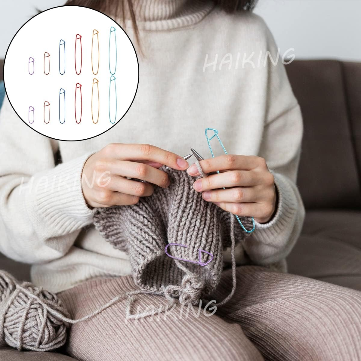 Knitting Tool, 12 Pcs Yarn Stitch Holder for Sweater, Crochet Knitting, Sewing (6 Sizes) image number 4