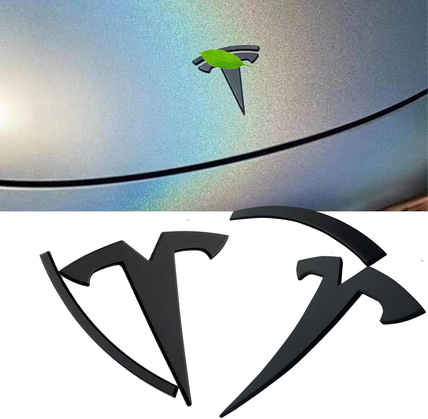 YHCDSEA Car Original Logo 3D Badge Metal Replacement Sticker for Tesla Model 3 Front Back Trunk T Logo Replace Emblem Stickers Accessories (Matt Black)