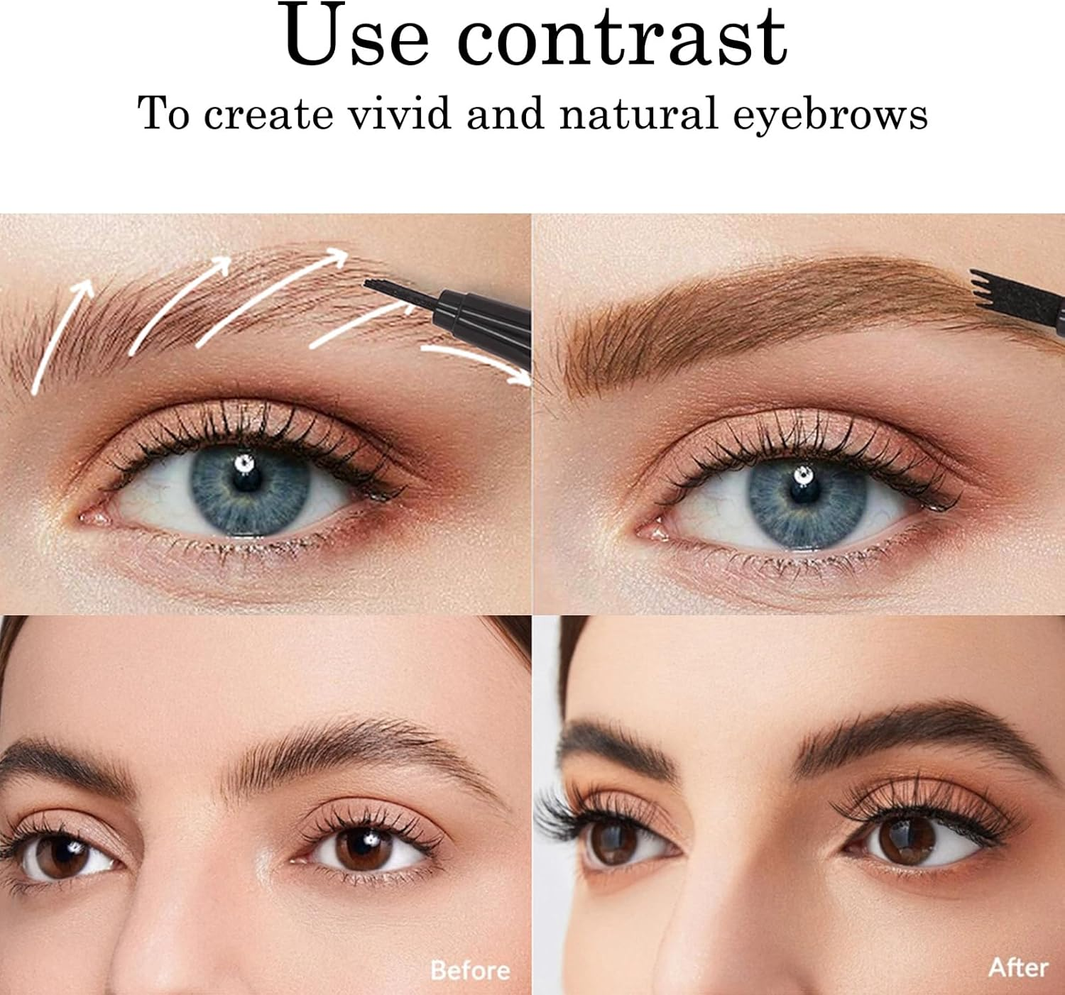 2 Pcs Eyebrow Tattoo Pencil,3D Microblade Eyebrow Pen with 4 Fork Tip Magic Eyebrow Pencil Waterproof Smudge-Proof Natural Eyebrow Hair Micro Eye Brow Pencil for Women (Grey) image number 2