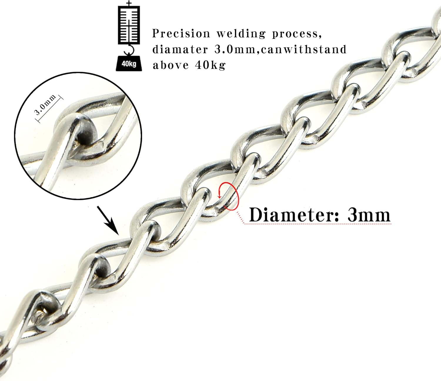 Heavy Duty Dog Leash,4Ft/6Ft Metal Dog Leash Dog Chain with Comfortable Handle for Medium & Large Size Dogs, Improved Dog Safety & Comfort ，Attaches to Pet Collar（Black (4FT) image number 3