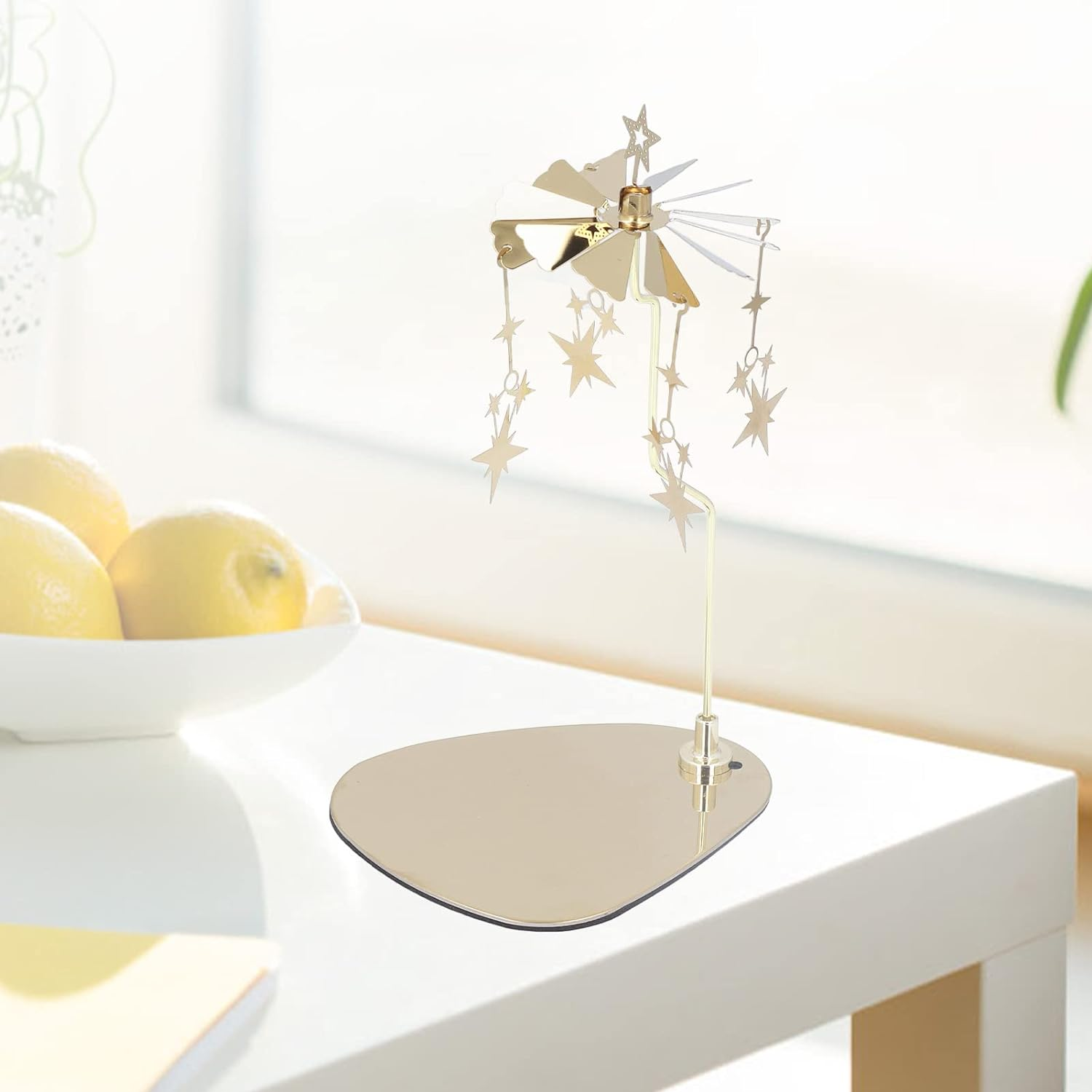 Aromatherapy Wind Chime Candle Holder, Romantic European Style Stainless Steel Rotary Candle Holder, Christmas Spinning Candle Holder Home Decor Gifts, Spinning Candleholder (Gold Star (No Candle Cup)) image number 6