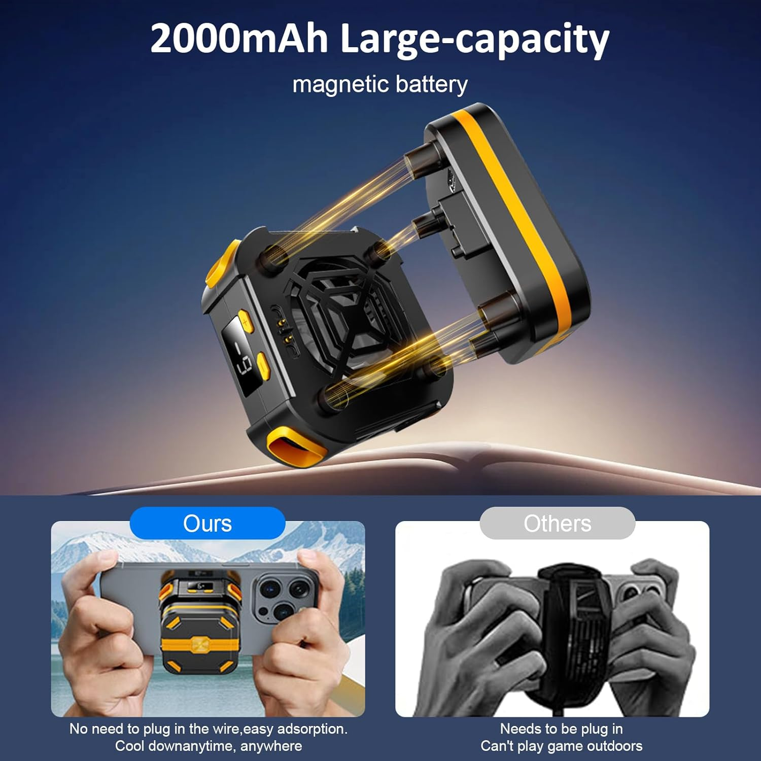 Magnetic Phone Cooler, 2000Mah Cordless Semiconductor Cooling Chip for Iphone/Android, Magnetic Phone Fan with 3-Stage TEC (-10&deg;C), No Cable Gaming Cooler, Silent Esports Accessory image number 3