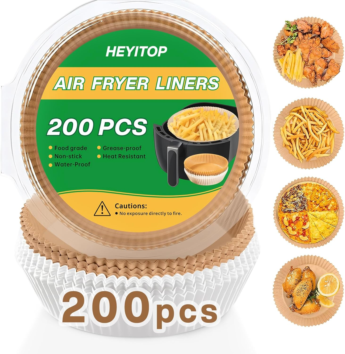 Air Fryer Paper Liners, 200PCS Non-Stick Oil Resistant, 8 Inch/20Cm Air Fryer Liners Disposable, Baking, Roasting Microwave image number 1