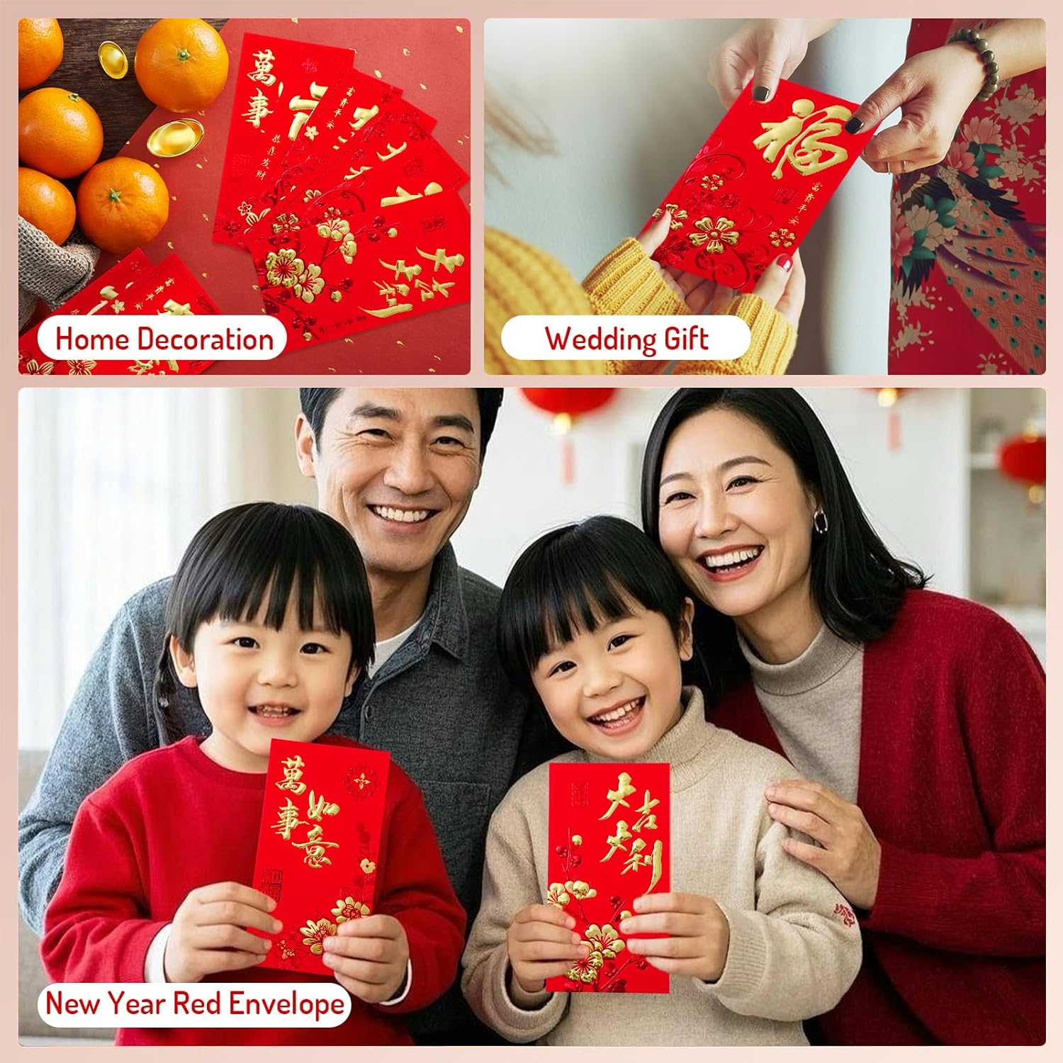 Whaline 72Pcs Chinese New Year Red Envelopes Large Red Packet 2024 Year of the Dragon Hong Bao Plum Blossom Pattern Spring Chinese Lucky Money Pockets for Wedding Chinese Lunar Year, 3.5 X 6.7 In image number 3