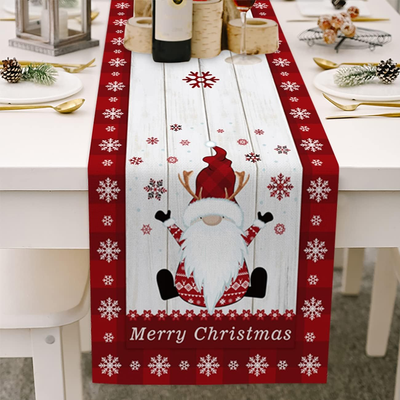 Christmas Table Runner, Santa Table Runners,Linen Christmas Table Cover Dining Table Wrinkle-Free Decoration for Indoor Outdoor Home Party D&eacute;cor (33X178 Cm) image number 5