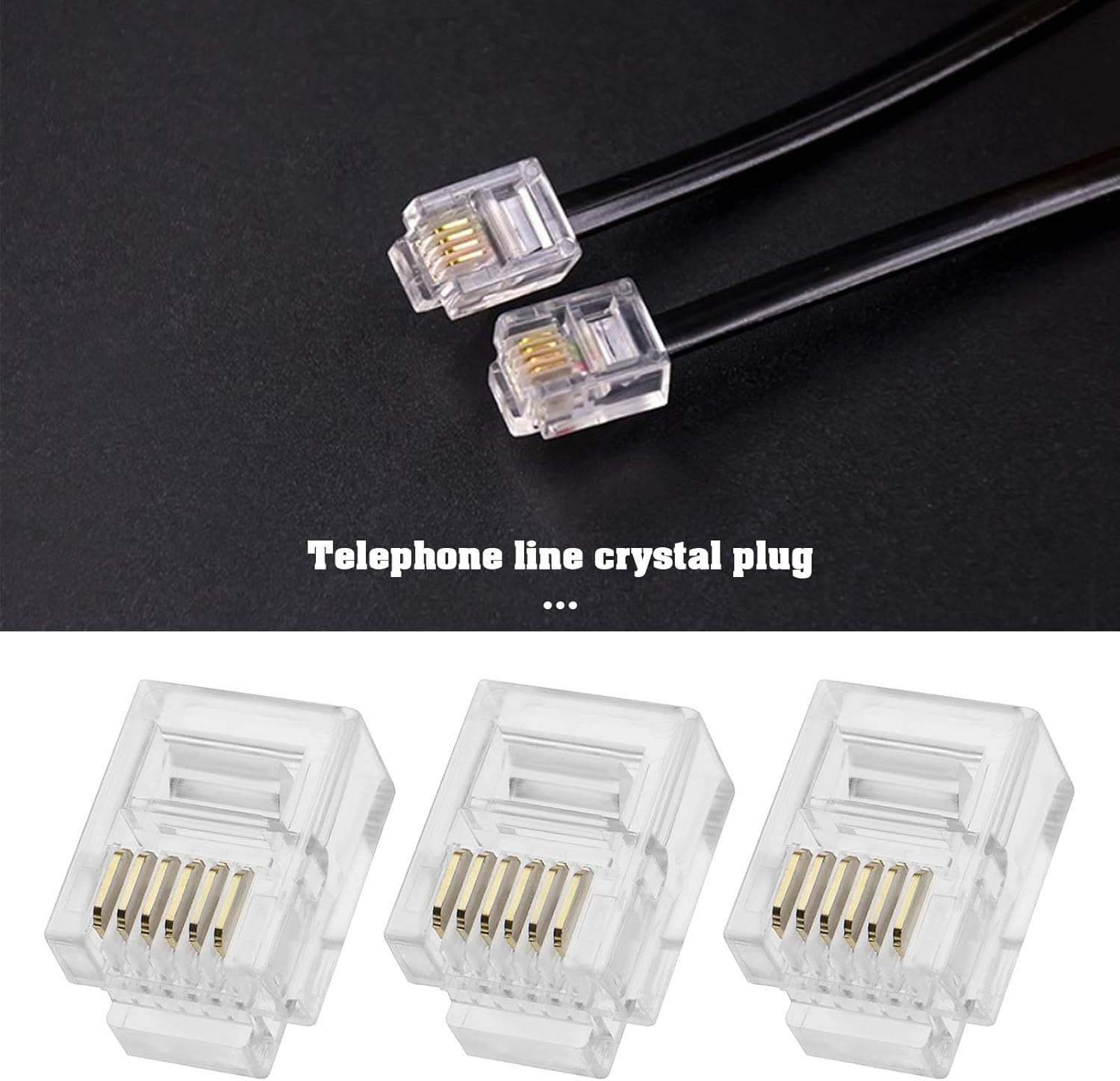 50Pcs Telephone Line RJ12 Crystal Plug Transparent RJ12 Telephone Connectors ADSL VDSL Telephone Cable Crimp End Connector Male Plugs image number 3