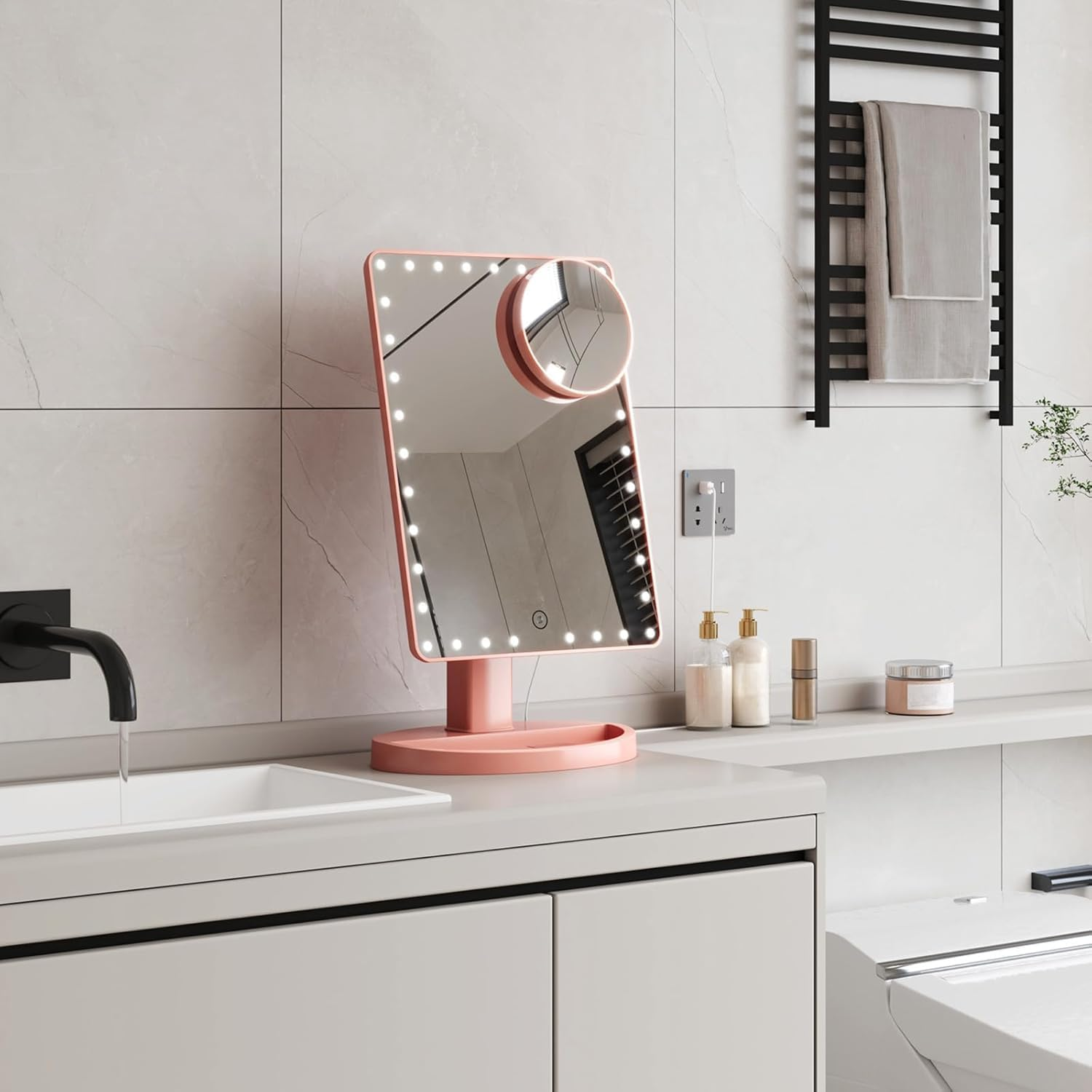 Large Lighted Vanity Makeup Mirror (X-Large Model), Funtouch Light up Mirror with 35 LED Lights, Touch Screen and 10X Magnification Mirror, 360&deg; Rotation Tabletop Cosmetic Mirror(Rose Gold) image number 6