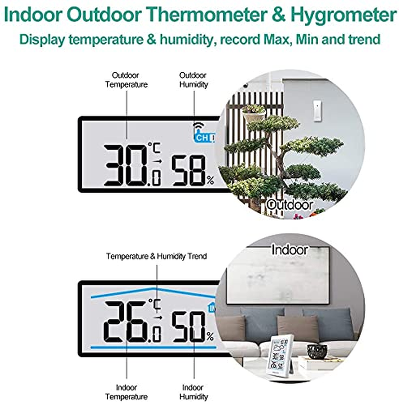 Wireless Digital Weather Station with Indoor/Outdoor Temp & Humidity. Digital Thermometer, Barometric Pressure, Forecast, Alarm, Snooze, Calendar and Backlit LCD. Ideal for Home or Office Monitoring image number 1