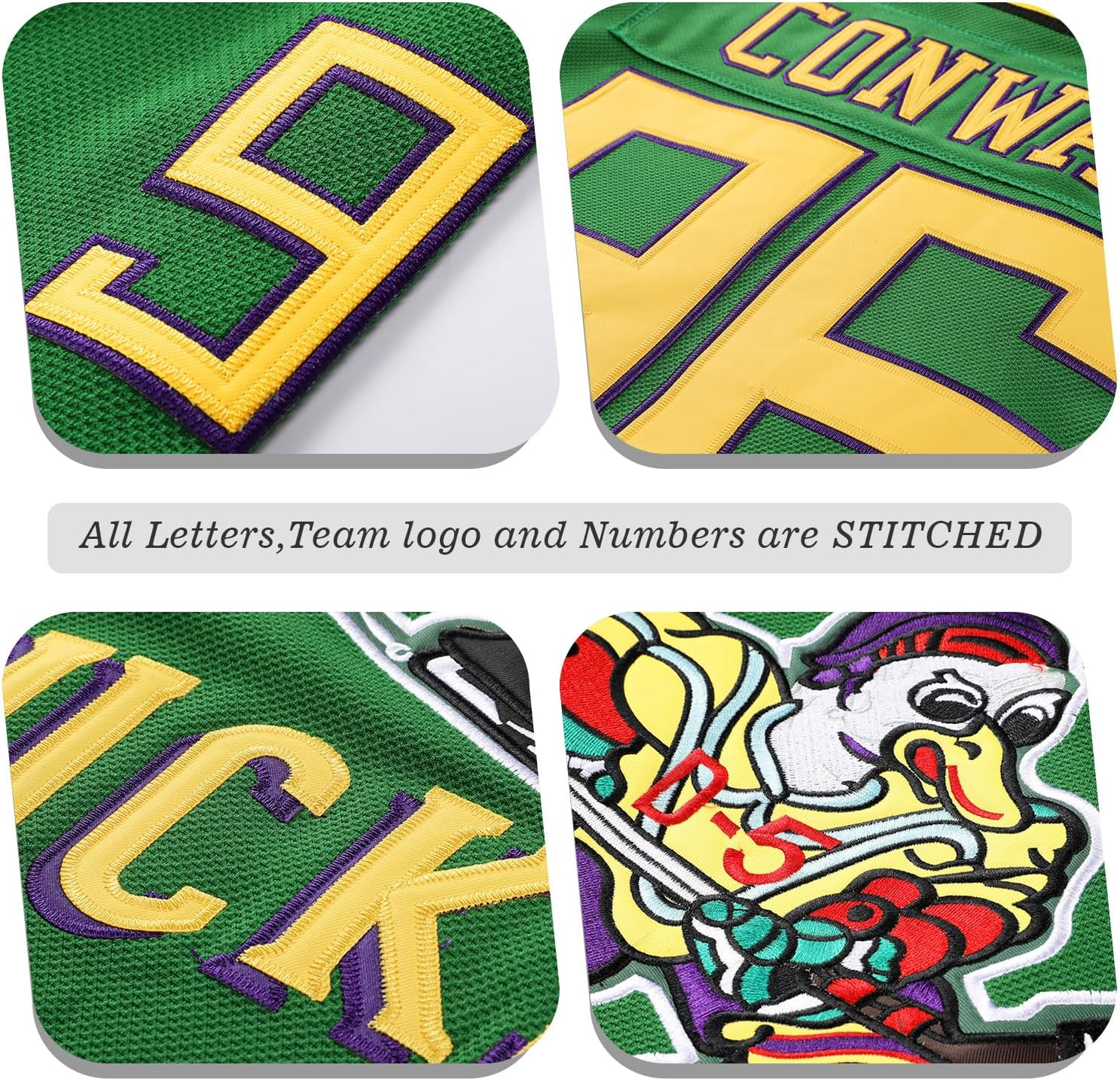 Mighty Ducks Jersey,96 Conway Jersey,99 Banks Jersey,Movie Ice Hockey Jersey,Broidery Letters and Numbers Green/White/Black image number 5